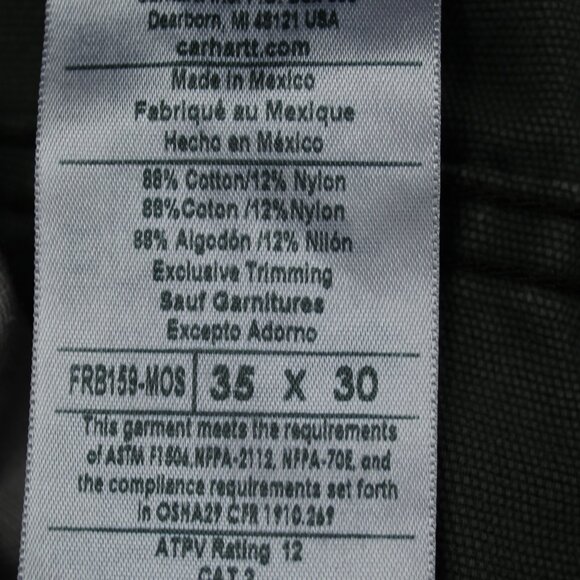 Carhartt FR Flame Resistant CAT 2 Pants Men's 35x30 Green FRB159 MOS Utility - Picture 7 of 9